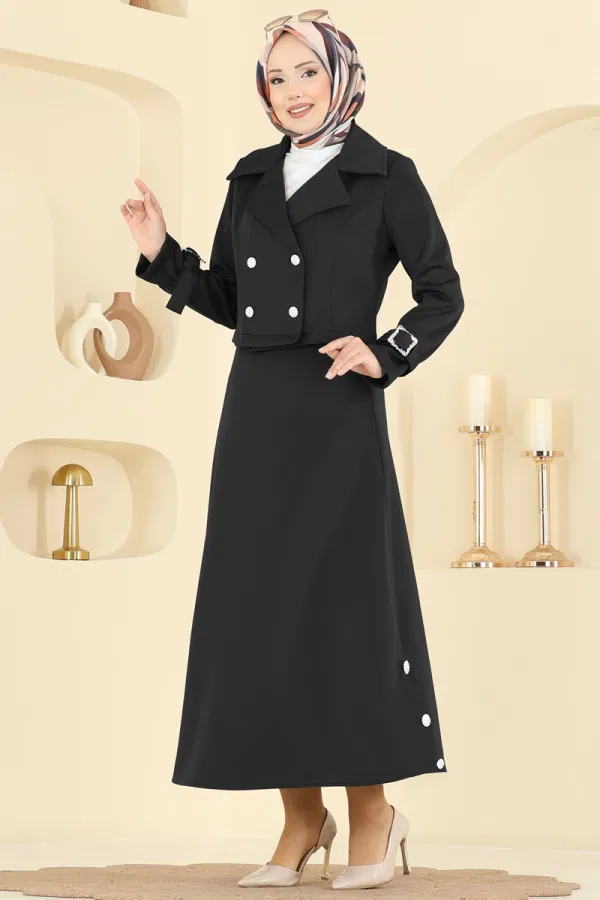 Modaselvim Kombin Manşeti Kemerli Scuba Takım 2777SL432 Siyah