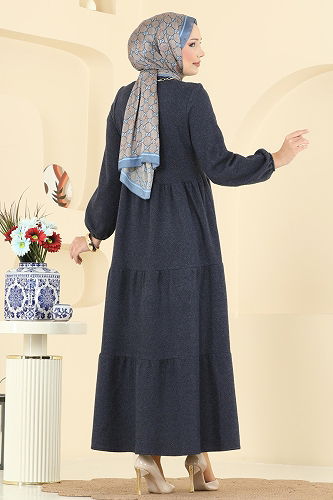 moda selvim Manşeti Lastik Detaylı Elbise 3065KTR750 Laci - Thumbnail