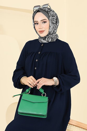 moda selvim Manşeti Lastik Detaylı Elbise 7103ERK1158 Açık Laci - Thumbnail