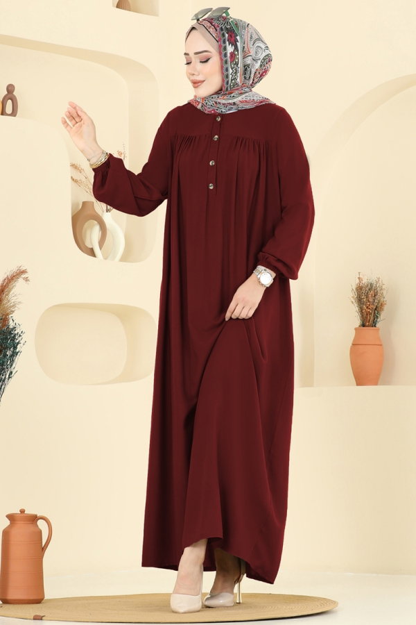 Modaselvim Elbise Manşeti Lastik Detaylı Elbise 7103ERK1158 Bordo
