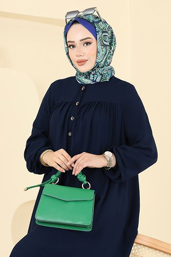 moda selvim Manşeti Lastik Detaylı Elbise 7103ERK1158 Laci - Thumbnail