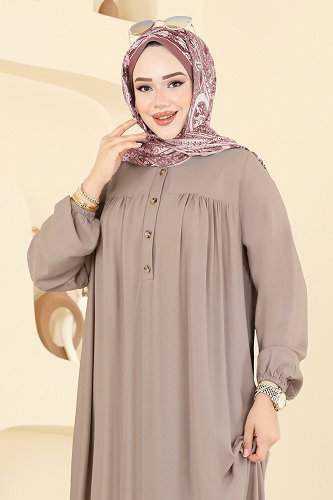 moda selvim Manşeti Lastik Detaylı Elbise 7103ERK1158 Vizyon - Thumbnail