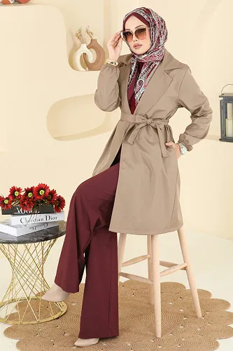 moda selvim Manşeti Lastik Detaylı Trençkot 21195MPR1163 Vizyon - Thumbnail