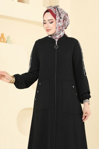 moda selvim Manşeti Lastikli Aerobin Ferace 9158PLK541 Siyah - Thumbnail