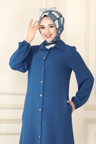 moda selvim Manşeti Lastikli Aerobin Tunik 6796S324 İndigo - Thumbnail