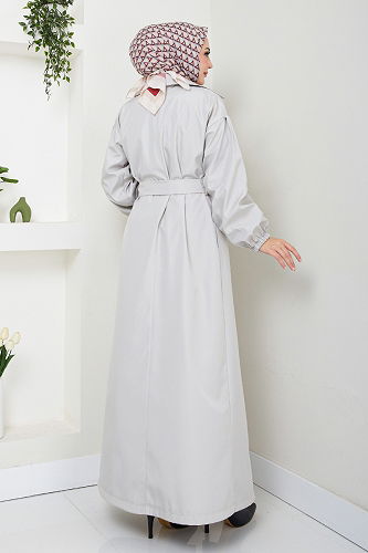 moda selvim Manşeti Lastikli Astarlı Tençkot EMO125-M Taş - Thumbnail