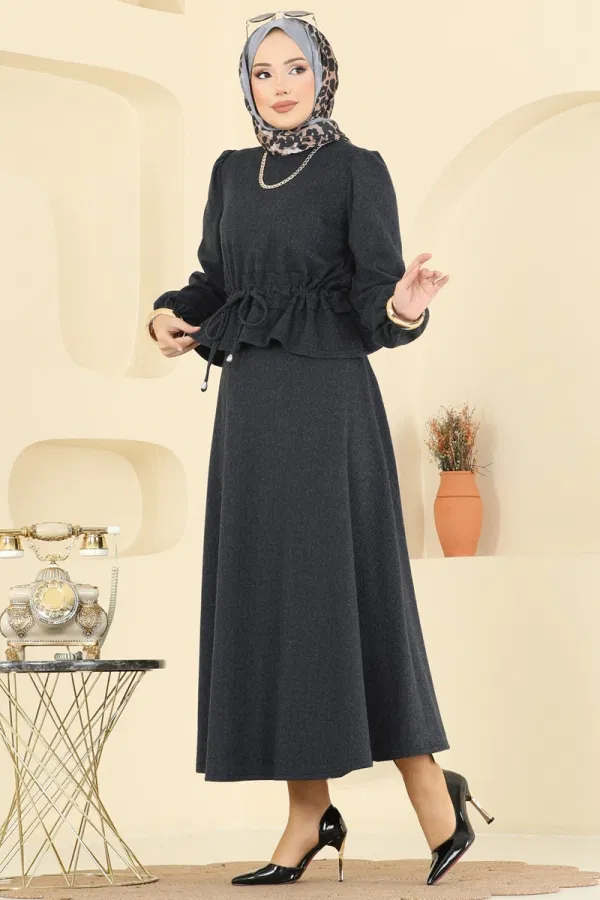 Modaselvim Kombin Manşeti Lastikli Balıksırtı Takım 24080UKBK1160 Antrasit