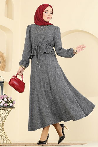 moda selvim Manşeti Lastikli Balıksırtı Takım 24080UKBK1160 Gri - Thumbnail