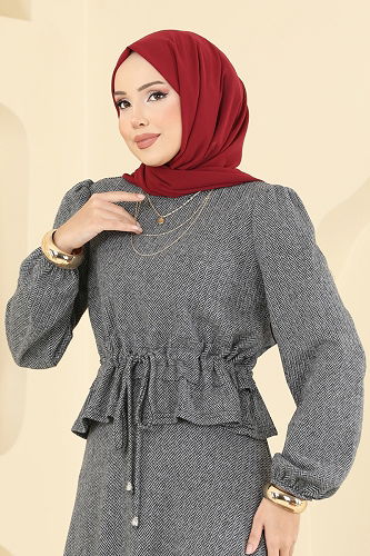 moda selvim Manşeti Lastikli Balıksırtı Takım 24080UKBK1160 Gri - Thumbnail