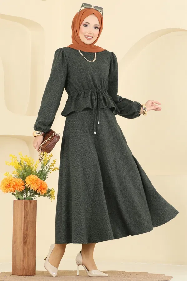 Modaselvim Kombin Manşeti Lastikli Balıksırtı Takım 24080UKBK1160 Haki