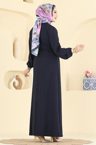 moda selvim Manşeti Lastikli Beli Büzgülü Elbise 8018UZ662 Laci - Thumbnail