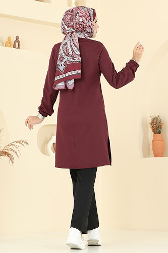 moda selvim Manşeti Lastikli Biye Takım 2516SL432 Bordo&Siyah - Thumbnail