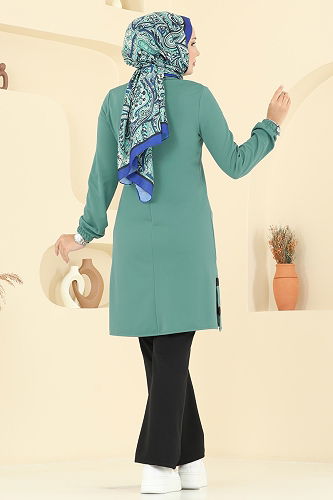 moda selvim Manşeti Lastikli Biye Takım 2516SL432 Mint&Siyah - Thumbnail