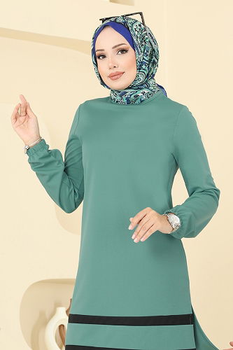 moda selvim Manşeti Lastikli Biye Takım 2516SL432 Mint&Siyah - Thumbnail