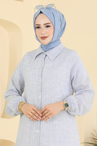 moda selvim Manşeti Lastikli Düğmeli Tunik 221NZRK1200 Mavi - Thumbnail