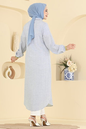 moda selvim Manşeti Lastikli Düğmeli Tunik 221NZRK1200 Mavi - Thumbnail