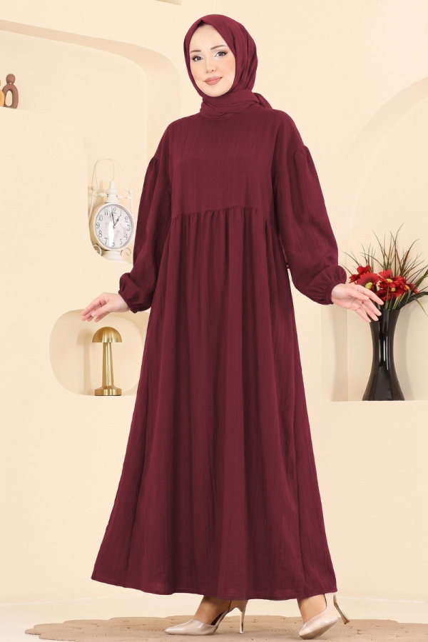 Modaselvim Elbise Manşeti Lastikli Elbise 010ZMRK1203 Bordo