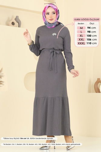 moda selvim Manşeti Lastikli Elbise 1510UZ662 Antrasit - Thumbnail