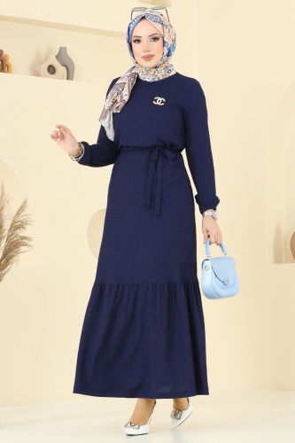 moda selvim Manşeti Lastikli Elbise 1510UZ662 Laci - Thumbnail
