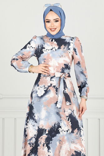 moda selvim Manşeti Lastikli Elbise 9035SVL982-M Laci - Thumbnail