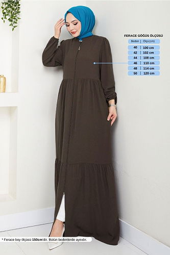 moda selvim Manşeti Lastikli Ferace 1008ESL1097-M Kahve - Thumbnail