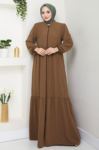 moda selvim Manşeti Lastikli Ferace 1008ESL1097-M Taba - Thumbnail