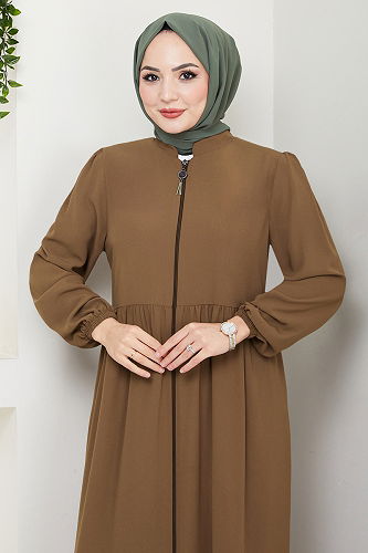 moda selvim Manşeti Lastikli Ferace 1008ESL1097-M Taba - Thumbnail