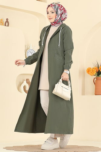 moda selvim Manşeti Lastikli Gabardin Kap 7917ORG1169 Haki - Thumbnail