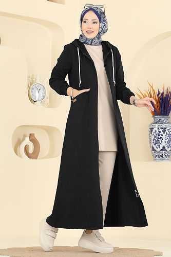 moda selvim Manşeti Lastikli Gabardin Kap 7917ORG1169 Siyah - Thumbnail