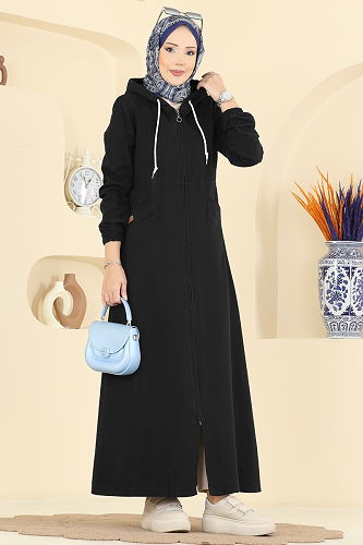 moda selvim Manşeti Lastikli Gabardin Kap 7917ORG1169 Siyah - Thumbnail