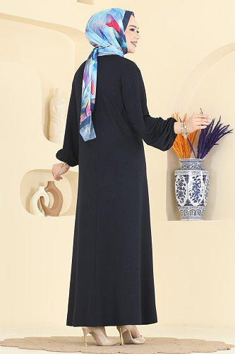 moda selvim Manşeti Lastikli İki İp Elbise 7168BG354 Laci - Thumbnail