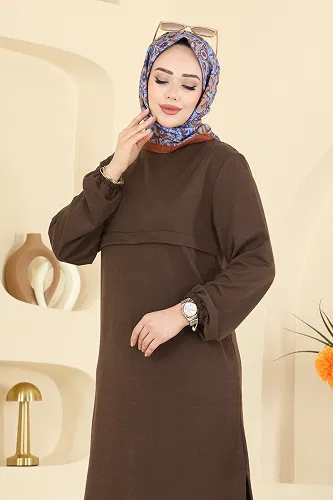 moda selvim Manşeti Lastikli İki İplik Takım 1914SBL832 Kahve - Thumbnail