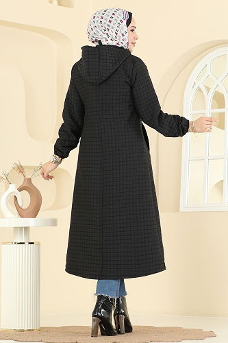 moda selvim Manşeti Lastikli Kapitone Kap 2006DFL152 Siyah - Thumbnail