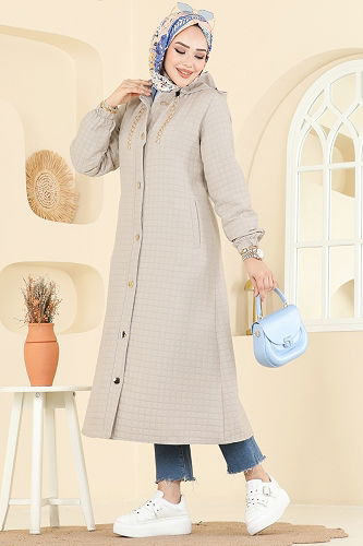 moda selvim Manşeti Lastikli Kapitone Kap 2006DFL152 Taş - Thumbnail