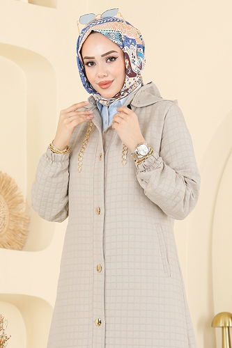 moda selvim Manşeti Lastikli Kapitone Kap 2006DFL152 Taş - Thumbnail