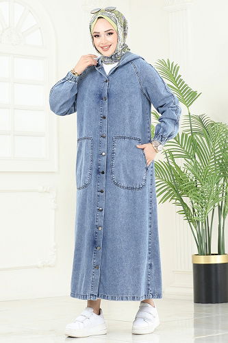 moda selvim Manşeti Lastikli Kot Ferace 9005YLD1073 Yıkamalı Açık Kot - Thumbnail