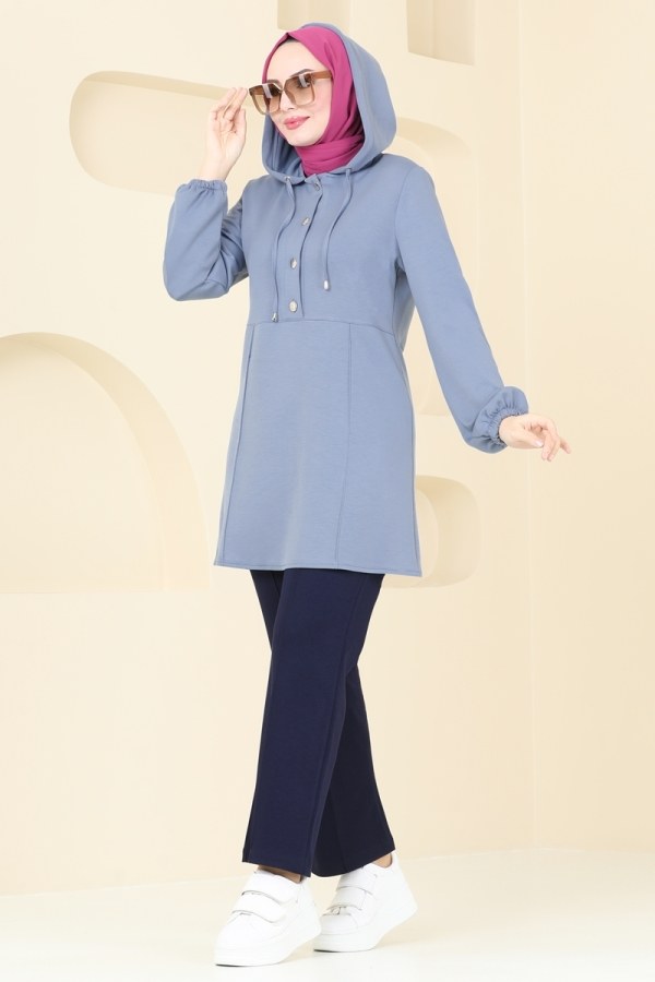 Modaselvim ANNELER GÜNÜNE ÖZEL Manşeti Lastikli Modal Kumaş Takım 2548SL432 Bebe Mavisi&Laci