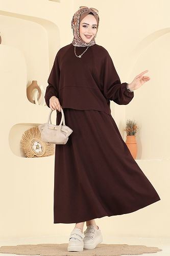 moda selvim Manşeti Lastikli Modal Takım 2607ERK1158 Acı Kahve - Thumbnail