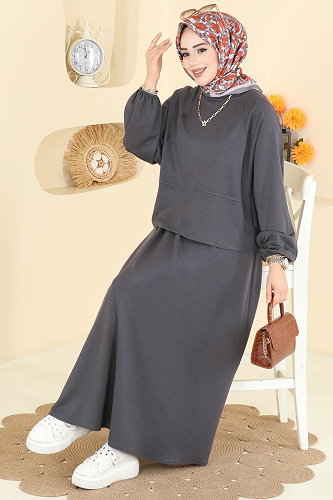 moda selvim Manşeti Lastikli Modal Takım 2607ERK1158 Açık Antrasit - Thumbnail