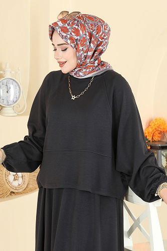 moda selvim Manşeti Lastikli Modal Takım 2607ERK1158 Antrasit - Thumbnail