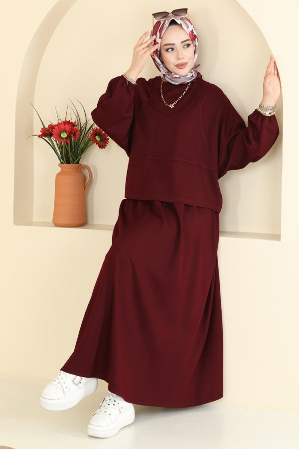 Modaselvim Kombin Manşeti Lastikli Modal Takım 2607ERK1158 Bordo