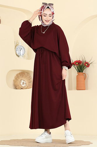 moda selvim Manşeti Lastikli Modal Takım 2607ERK1158 Bordo - Thumbnail