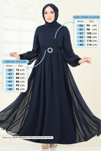 moda selvim Manşeti Lastikli Şifon Elbise 5672EDF311 Laci - Thumbnail