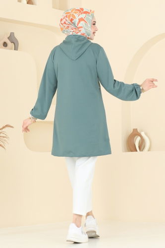 moda selvim Manşeti Lastikli Sweat Tunik 806OZN1046 Mint - Thumbnail