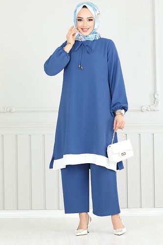 moda selvim Manşeti Lastikli Takım 2252BLU1068-M İndigo - Thumbnail