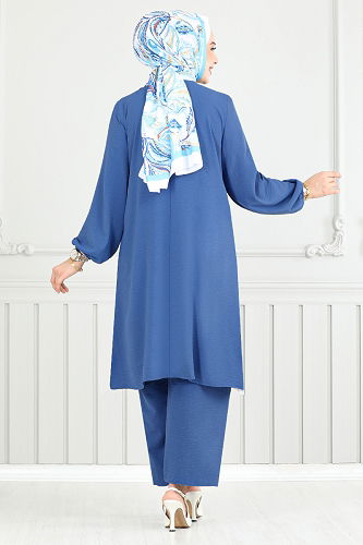 moda selvim Manşeti Lastikli Takım 2252BLU1068-M İndigo - Thumbnail