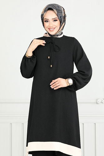 moda selvim Manşeti Lastikli Takım 2252BLU1068-M Siyah - Thumbnail