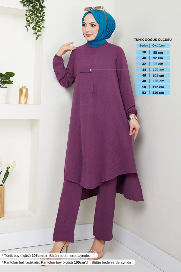 Modaselvim %30+%10 İNDİRİM Manşeti Lastikli Takım 4013MH1062-M Koyu Lila