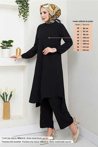 moda selvim Manşeti Lastikli Takım 4013MH1062-M Siyah - Thumbnail