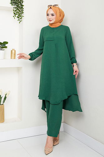 moda selvim Manşeti Lastikli Takım 4013MH1062-M Zümrüt - Thumbnail